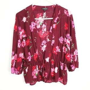 Express | Floral Tie Front Top Red Pink Small
